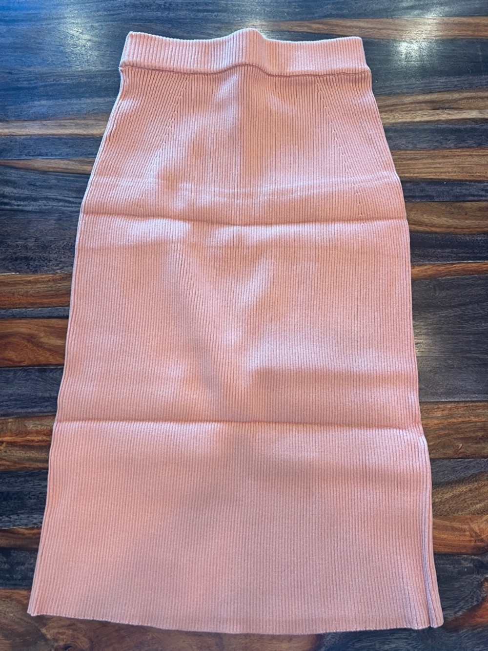 High-Rise Ribbed Midi Skirt in Light Pink